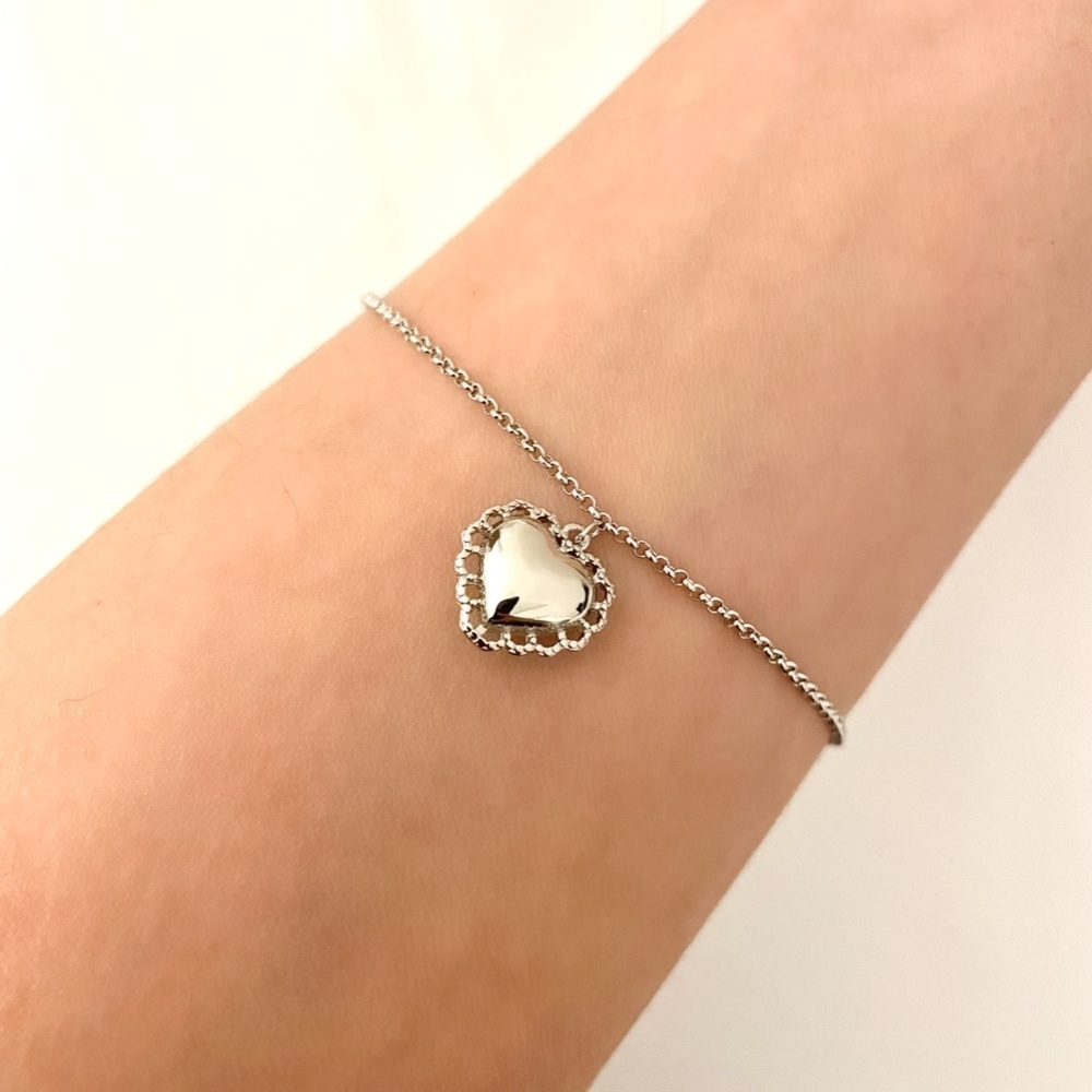 925 Sterling Silver Heart Bracelet Dainty Minimalist Lacey Heart Bracelet